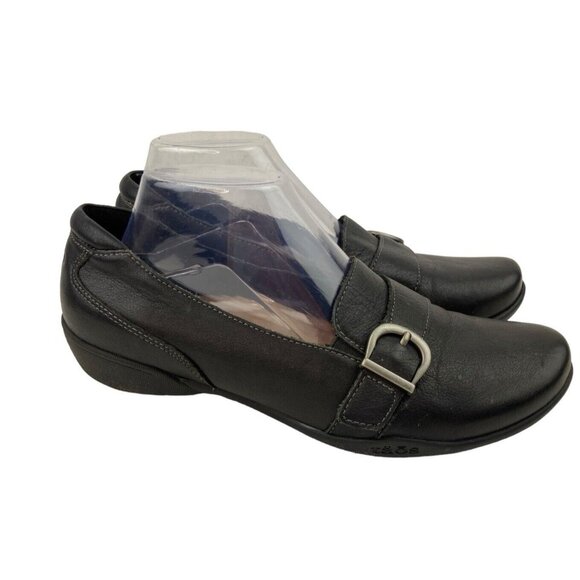 Taos Uppity 13718 Shoe Womens Size 9 Black Leather Comfort Slip On Loafer Buckle - Picture 3 of 14